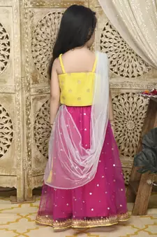 Yellow plain net stitched lehenga