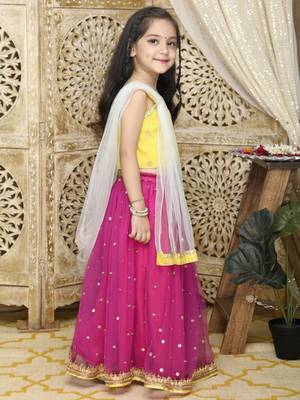 Yellow plain net stitched lehenga 3