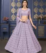 Catching Light-Purple Thread Embroidered Georgette Semi Stitched Lehenga choli and dupatta