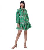 Floral Printed Mini Dress with Lace Detail and Belt