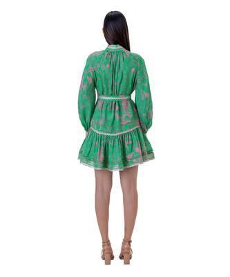 Floral Printed Mini Dress with Lace Detail and Belt 2