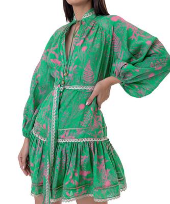 Floral Printed Mini Dress with Lace Detail and Belt 3