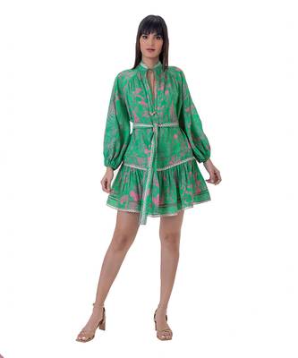 Floral Printed Mini Dress with Lace Detail and Belt 6
