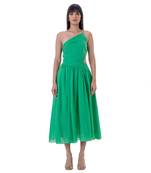 One-Shoulder Midi Dress with Cut-out Waist Detail and Gathers