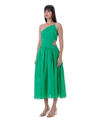 One-Shoulder Midi Dress with Cut-out Waist Detail and Gathers 2