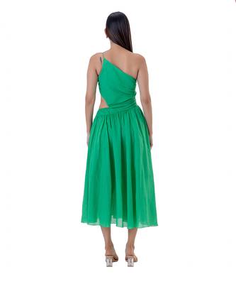 One-Shoulder Midi Dress with Cut-out Waist Detail and Gathers 4