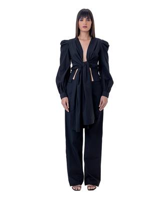 Front-tie Shirt with Blouson Sleeves 1