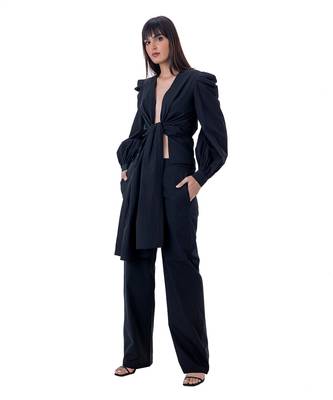 Front-tie Shirt with Blouson Sleeves 3