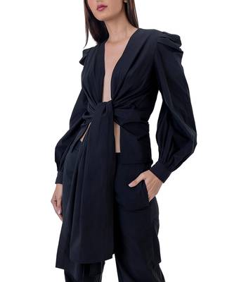 Front-tie Shirt with Blouson Sleeves 5