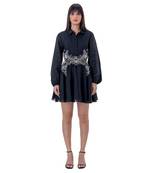 Floral Embroidered Mini Dress with Cut-out Waist Detail