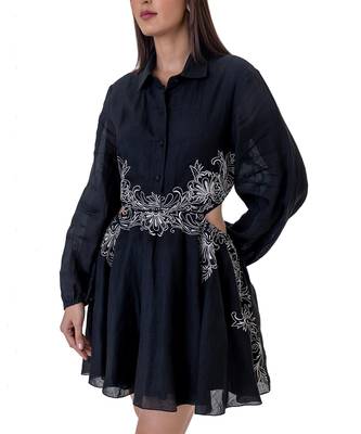 Floral Embroidered Mini Dress with Cut-out Waist Detail 5