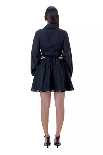 Floral Embroidered Mini Dress with Cut-out Waist Detail