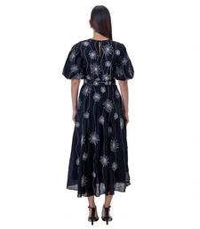 Embroidered Midi Dress with Blouson Sleeves and Belt