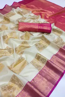 Pink hand woven Banarasi silk blend saree with blouse