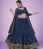 NAVY BLUE GOTA PATTI LACE GEORGETTE FESTIVE & PARTY WEAR SEMI STITCHED LEHENGA