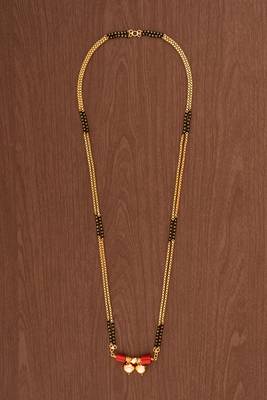 Golden and black beads mangalsutra LONG with double vati tali one gram gold 2