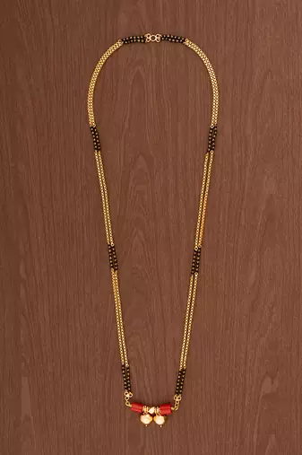 Golden and black beads mangalsutra LONG with double vati tali one gram gold