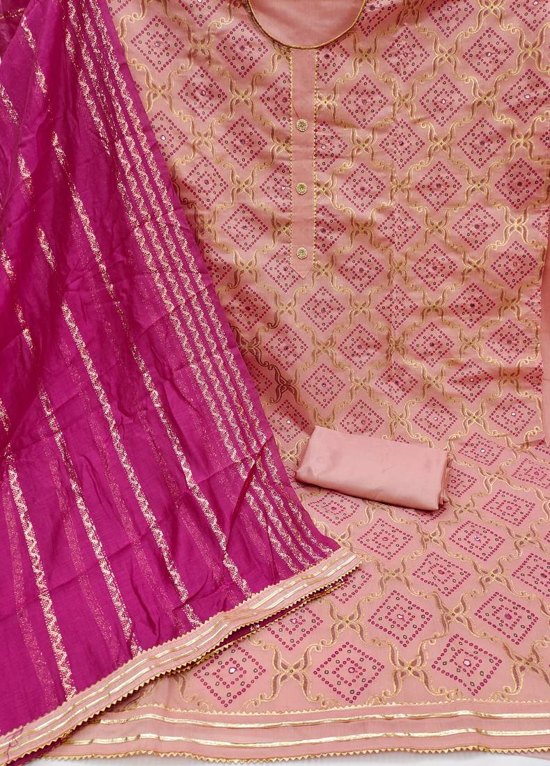 Peach bandhej chanderi salwar