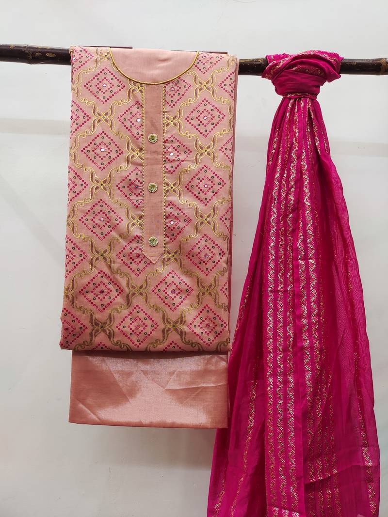 Peach bandhej chanderi salwar