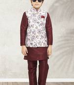 Maroon plain art silk boys-kurta-pyjama