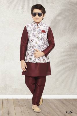 Maroon plain art silk boys-kurta-pyjama 2