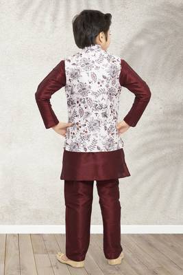 Maroon plain art silk boys-kurta-pyjama 3