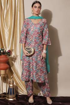 Pink digital print silk salwar