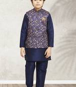 Blue plain art silk boys-kurta-pyjama