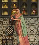 Aqua Blue Woven Silk Blend Saree With Blouse