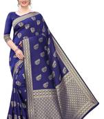 Navy Blue Jacquard Silk Blend Saree With Blouse Piece.