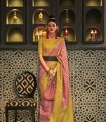 Light Pink Woven Silk Blend Saree With Blouse