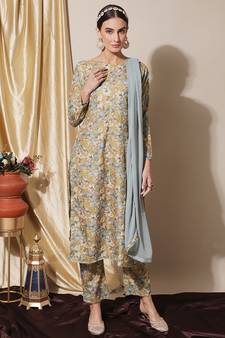Mustard digital print pure silk salwar