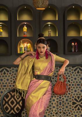 Light Pink Woven Silk Blend Saree With Blouse 2