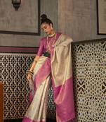 Beige and Pink Casual Saree for Women