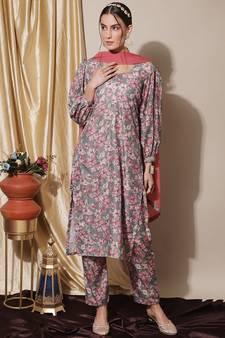 Grey digital print pure silk salwar