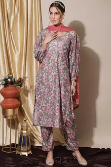 Grey digital print pure silk salwar