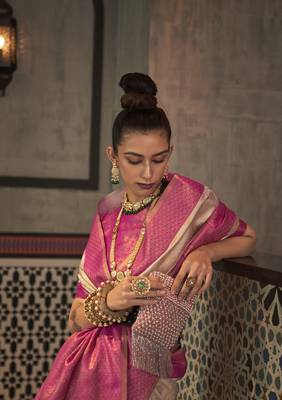 Beige and Pink Casual Saree for Women 2