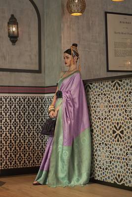 Lavender Woven Silk Blend Saree With Blouse 1