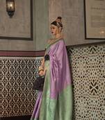 Lavender Woven Silk Blend Saree With Blouse