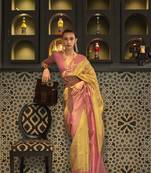 Golden Woven Silk Blend Saree With Blouse