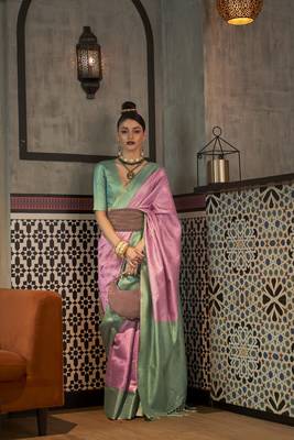 Light Pink Woven Silk Blend Saree With Blouse 1