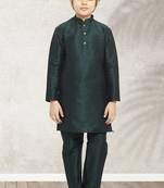 Green plain art silk boys-kurta-pyjama