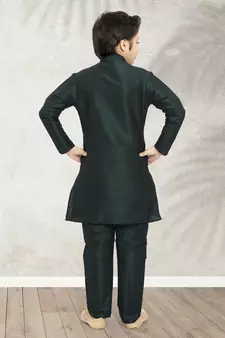 Green plain art silk boys-kurta-pyjama