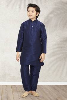 Blue plain art silk boys-kurta-pyjama