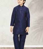 Blue plain art silk boys-kurta-pyjama