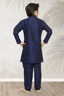 Blue plain art silk boys-kurta-pyjama