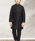 Black plain art silk boys-kurta-pyjama