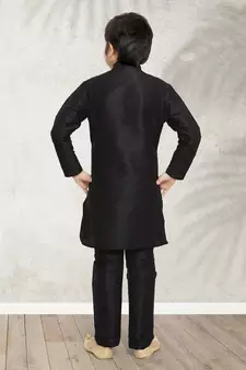 Black plain art silk boys-kurta-pyjama