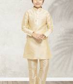 Fawn plain art silk boys-kurta-pyjama