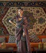 Wine Woven Silk Blend Saree With Blouse